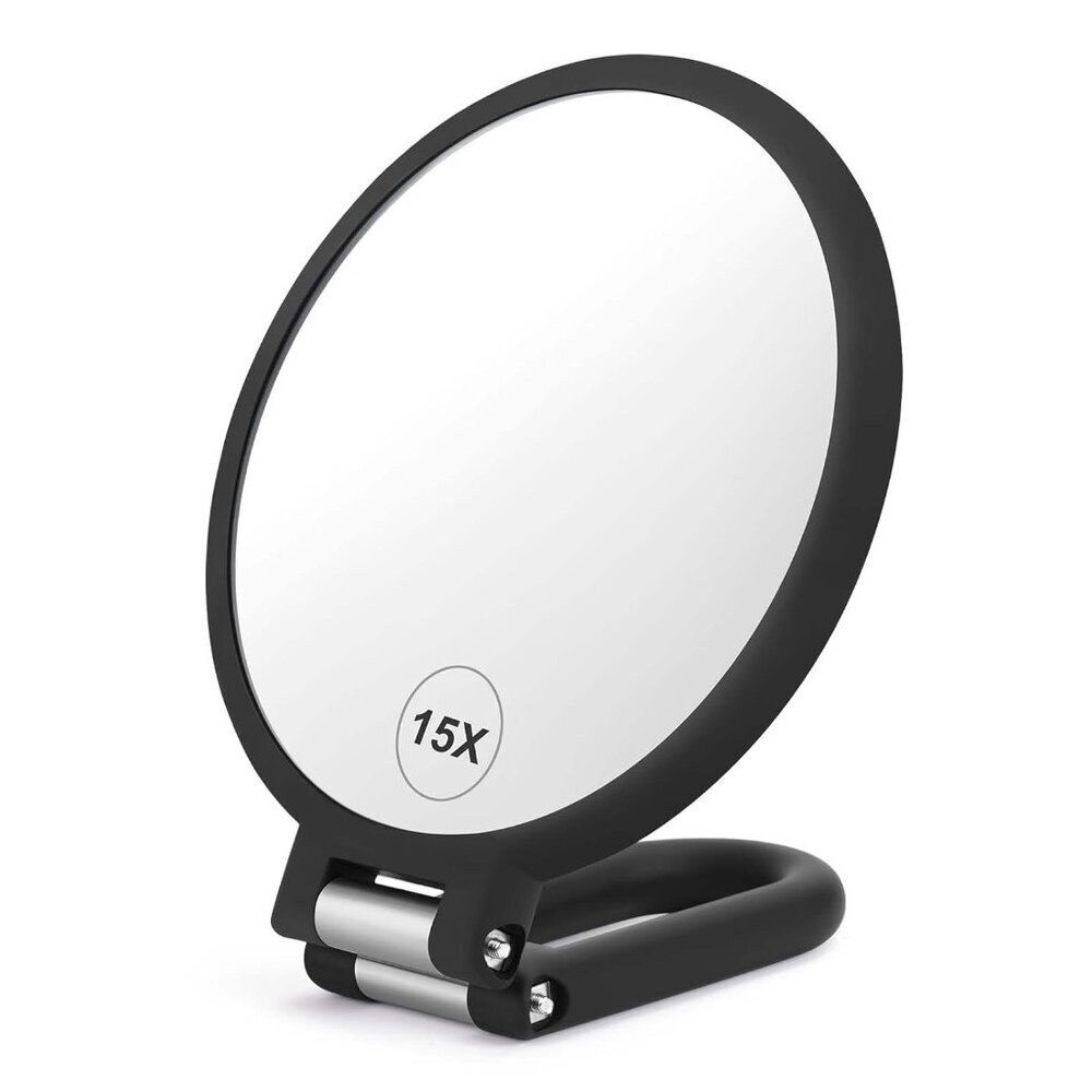 Magnifying Handheld Mirror Double Sided, 1X 15X Magnification Hand Mirror, Trave